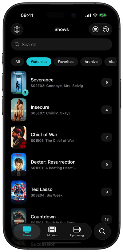 Shows Screen